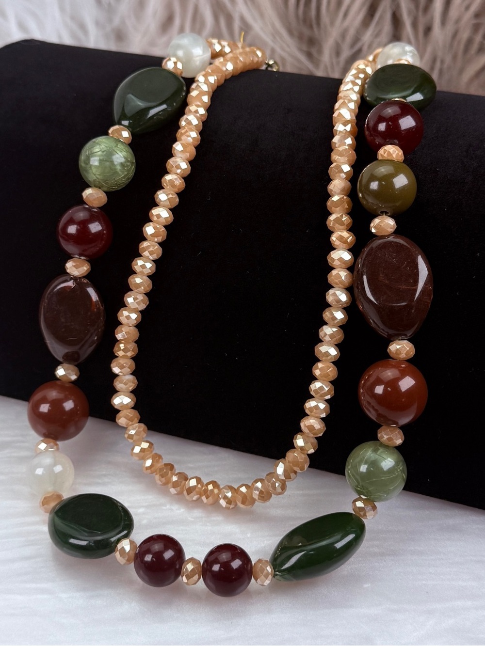 Bohemian chic, dressy, double strand costume necklace